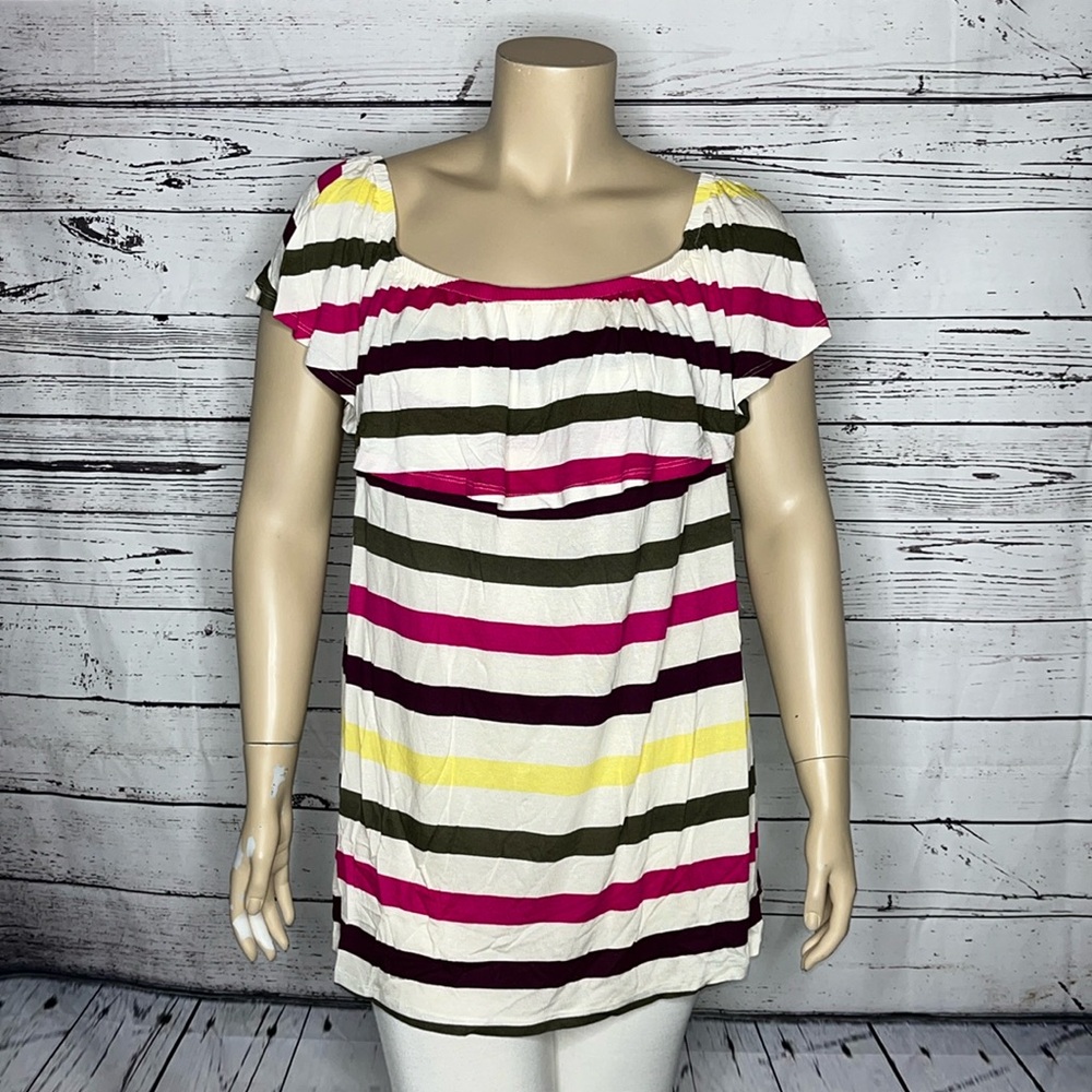 Lane Bryant NWT Size 26/28 Stripe Ruffle Off the Shoulder Rayon Knit Top Blouse